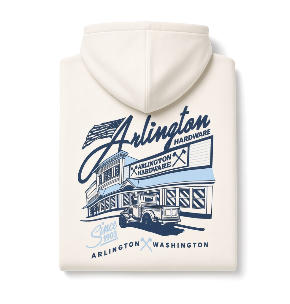 Storefront Hoodie - folded flat lay on white
