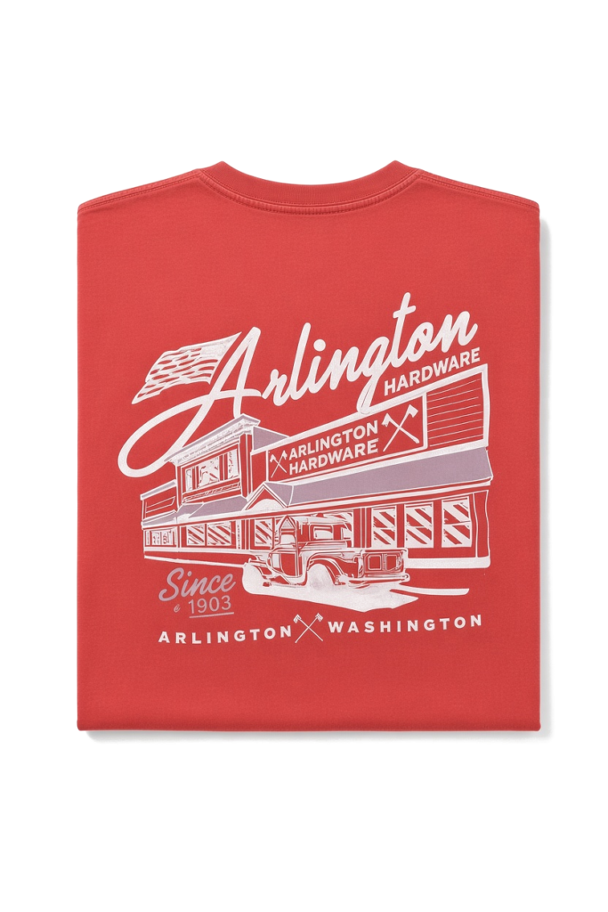 AH Storefront Tee - folded flat lay on white