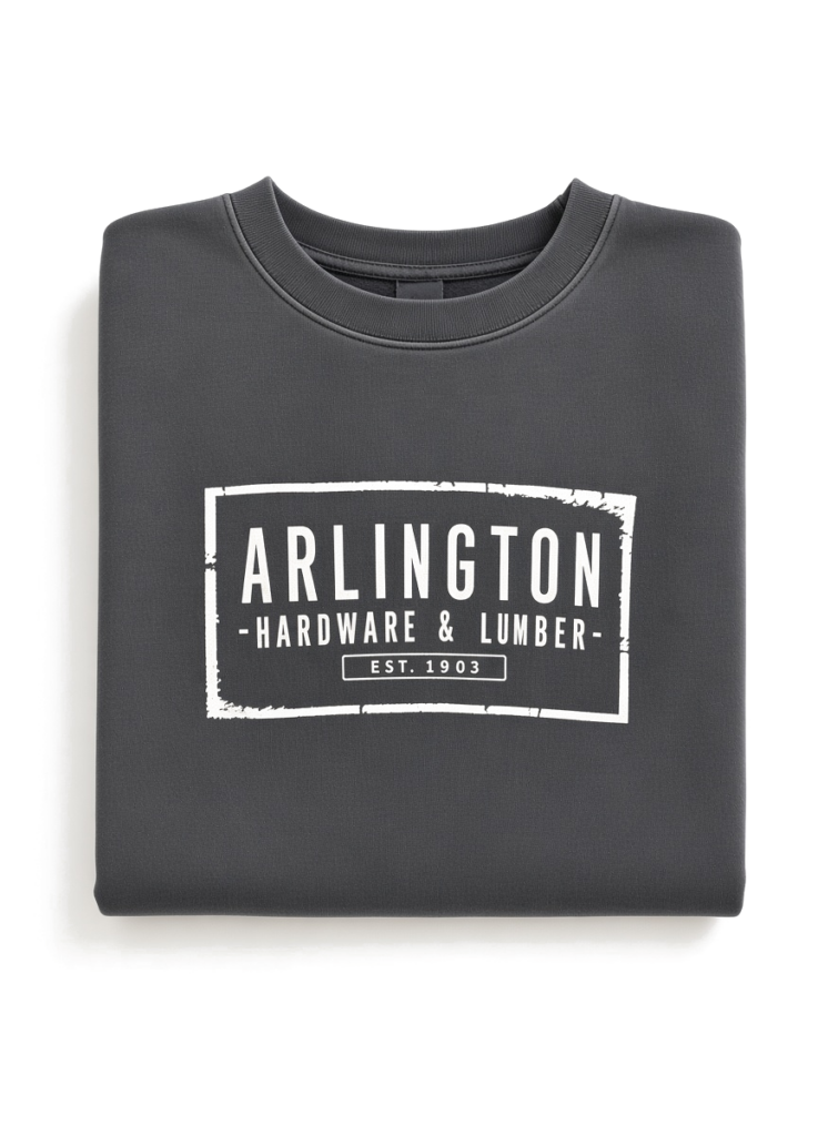 Arlington Hardware Vintage Crewneck - folded flat lay on white