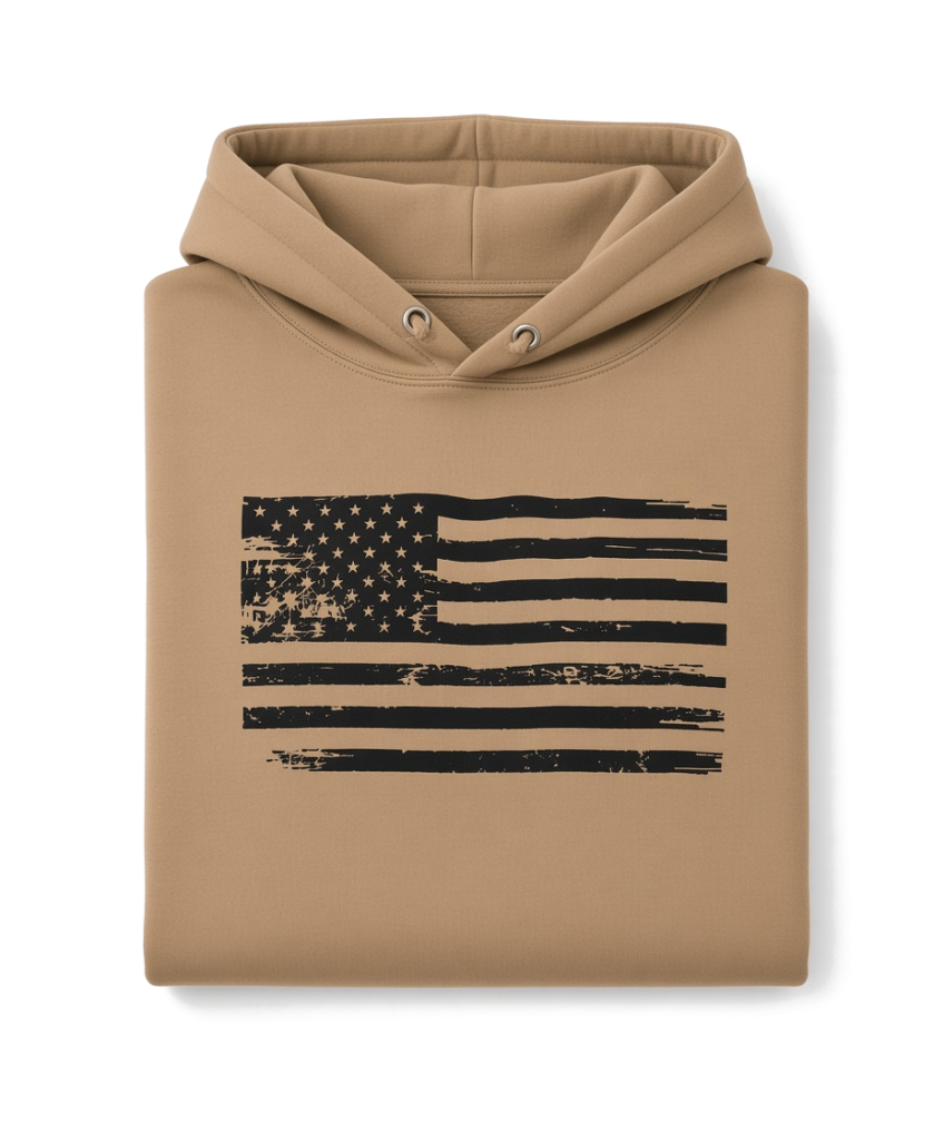 The Centennial Hoodie - folded flat lay on white